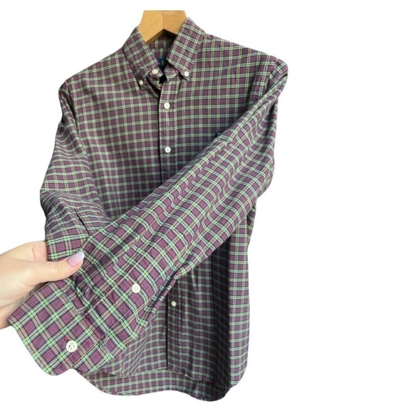 Ralph Lauren Men’s Oxford Blue Label Button Down Shirt Red Green Plaid, Small - Picture 4 of 11